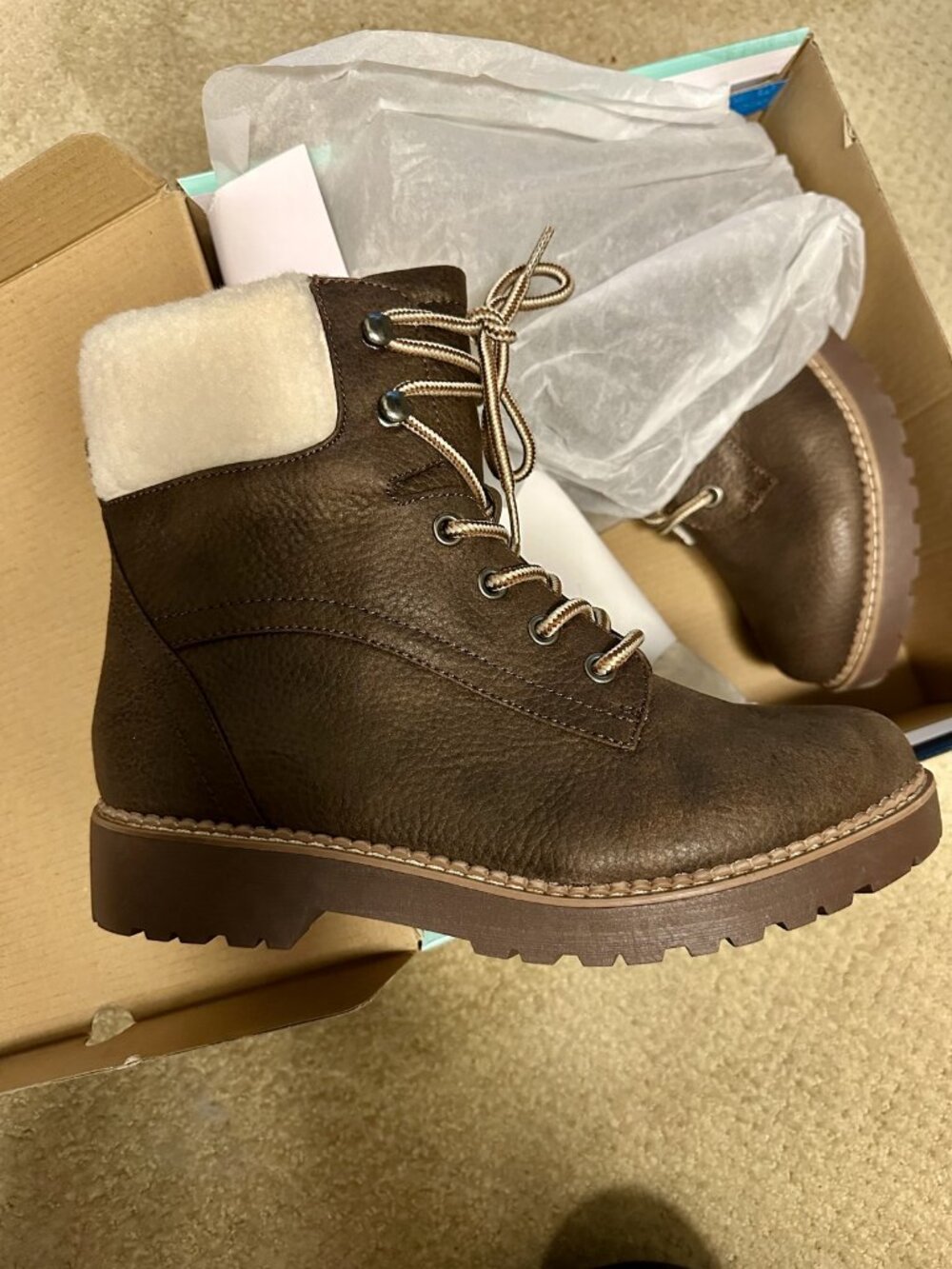 Magellan - Women's Brown Faux Fur Lined Lace Up Winter Boots - BNWT